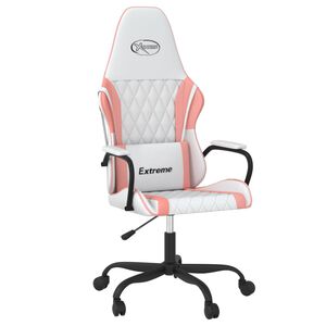 vidaXL Cadeira gaming couro artificial branco e rosa