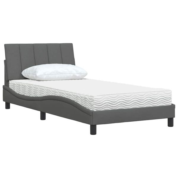 vidaXL Cama com colch&atilde;o Hanko 100x200 cm tecido cinzento-escuro