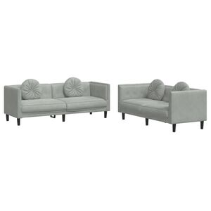 vidaXL 2 pcs conjunto de sof&aacute;s com almofadas veludo cinzento-claro