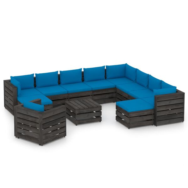 vidaXL 12pcs conj. lounge jardim + almofad&otilde;es madeira impreg. cinzento