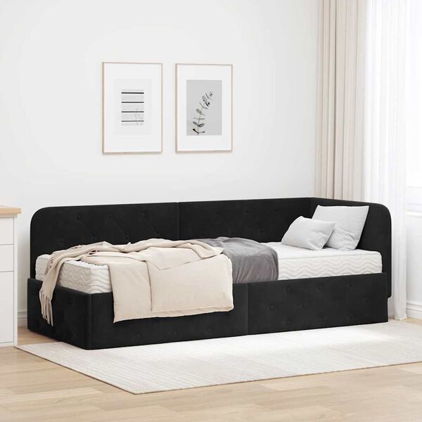 vidaXL Estrutura de Cama de Canto com colch&atilde;o Preto 80 x 200 cm Veludo
