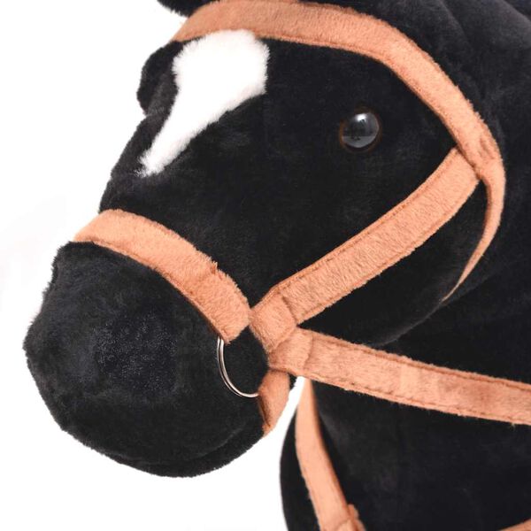 vidaXL Cavalo de peluche de montar preto