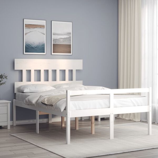 vidaXL Cama para idosos com cabeceira 120x200 cm madeira maci&ccedil;a branco