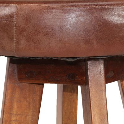 vidaXL Cadeiras bar 2 pcs madeira maciça de acácia + couro genuíno