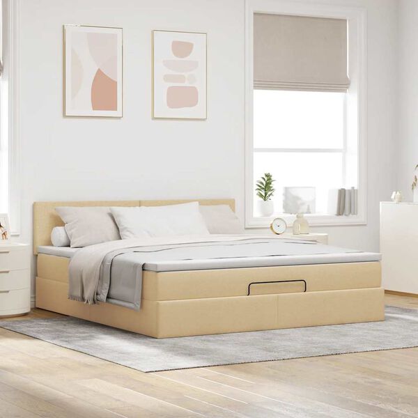 vidaXL Estrutura de cama otomana com creme de colch&atilde;o 180x200cm tecido