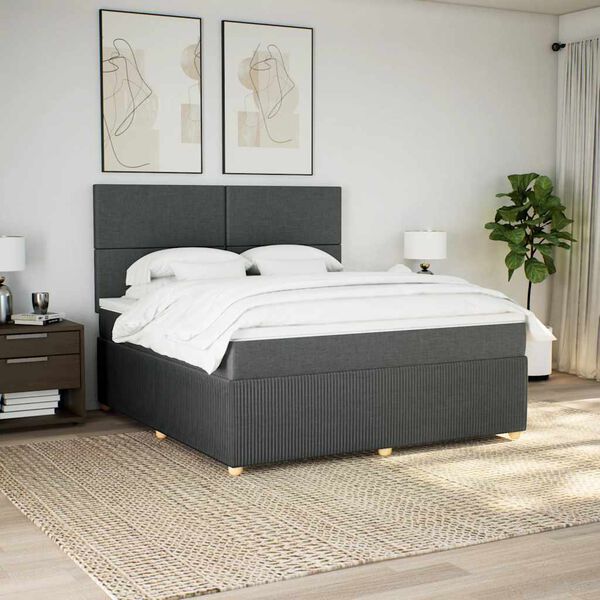 vidaXL Cama com molas/colch&atilde;o 180x200 cm tecido cinzento-escuro