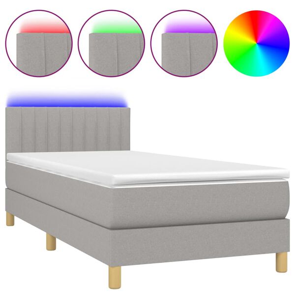 vidaXL Cama box spring c/ colch&atilde;o e LED 100x200 cm tecido cinza-claro