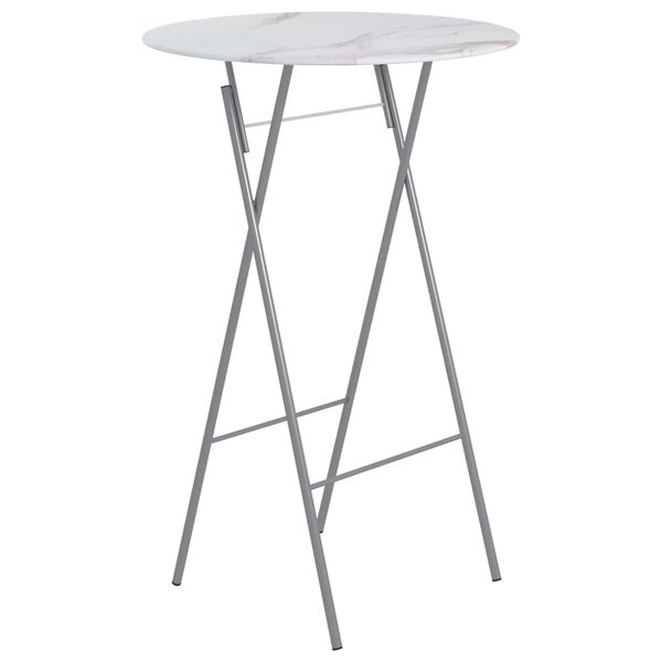 vidaXL Mesa de bar dobr&aacute;vel &Oslash;80 cm vidro com textura de m&aacute;rmore branco
