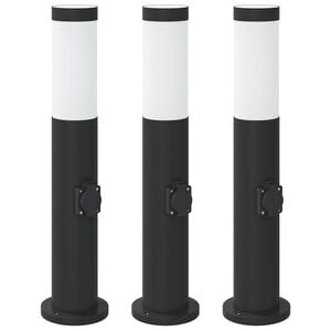 vidaXL Lumin&aacute;rias de balizador com tomada, 3 pe&ccedil;as, 50 cm, a&ccedil;o inoxid&aacute;vel, IP44
