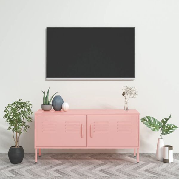 vidaXL Móvel de TV aço 105x35x50 cm rosa