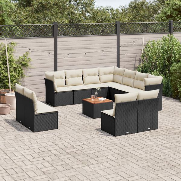 vidaXL 12 pcs conjunto de sof&aacute;s de jardim c/ almofad&otilde;es vime PE preto