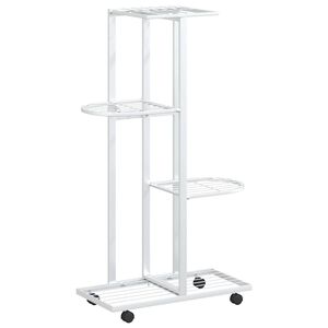 vidaXL Suporte vasos c/ 4 prateleiras e rodas 44x23x80 cm ferro branco