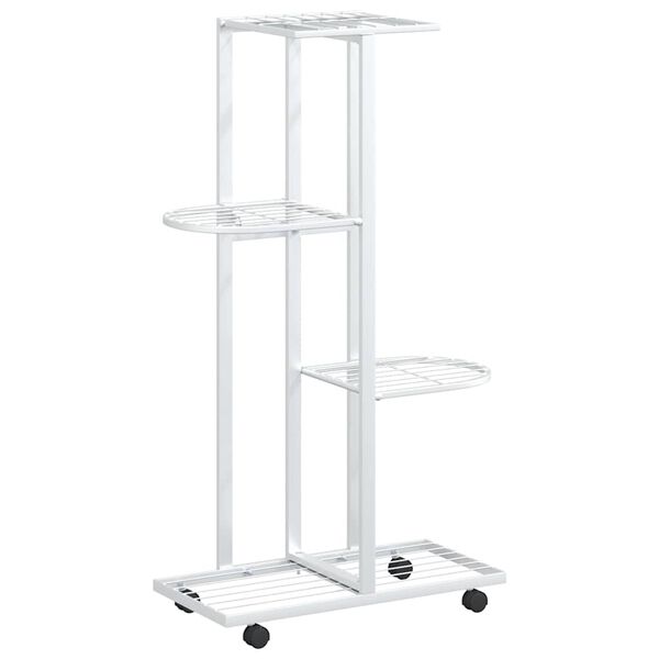 vidaXL Suporte vasos c/ 4 prateleiras e rodas 44x23x80 cm ferro branco