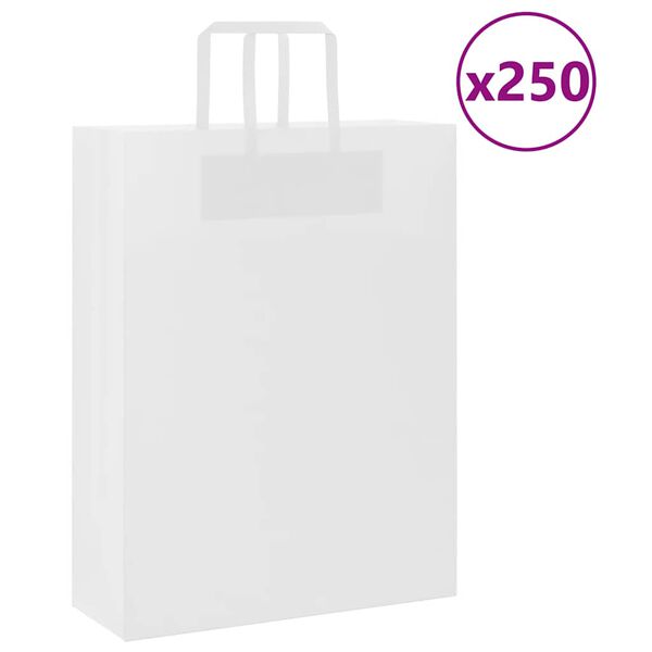 vidaXL Sacos de papel 250 unid com al&ccedil;as branco 32x12x42 cm