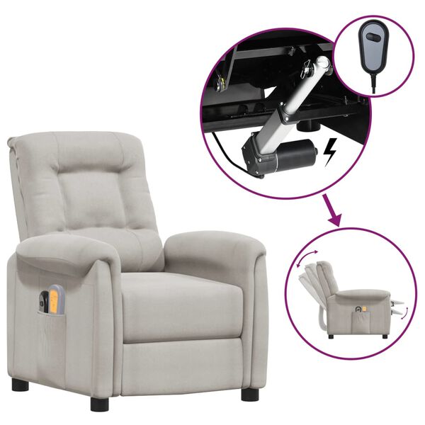 vidaXL Poltrona de massagens elétrica tecido de microfibra cinza-claro