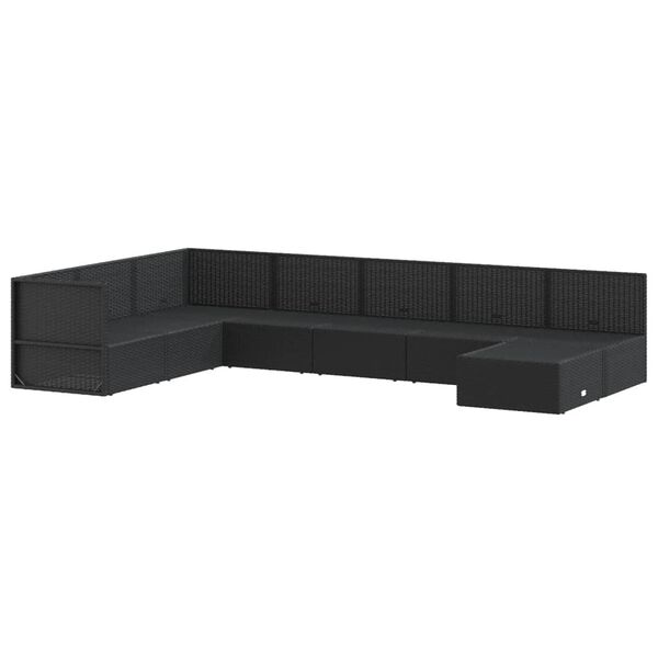 vidaXL 8 pcs conjunto lounge de jardim c/ almofad&otilde;es vime PE preto