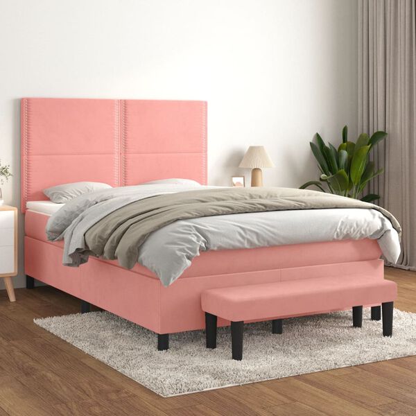 vidaXL Cama com molas/colch&atilde;o 140x190 cm veludo rosa