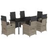 vidaXL 7 pcs conjunto de jantar p/ jardim c/ almofad&otilde;es vime PE cinza