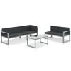 vidaXL Conjunto lounge p/ jardim com almofadas 3 pcs alum&iacute;nio preto