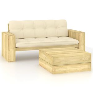 vidaXL 2 pcs conjunto lounge de jardim com almofad&otilde;es pinho impregnado