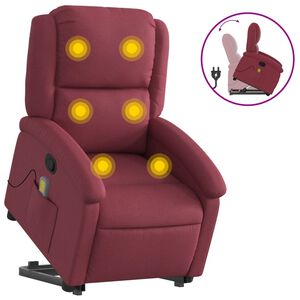 vidaXL Poltrona de massagens reclin. elevatória tecido vermelho tinto
