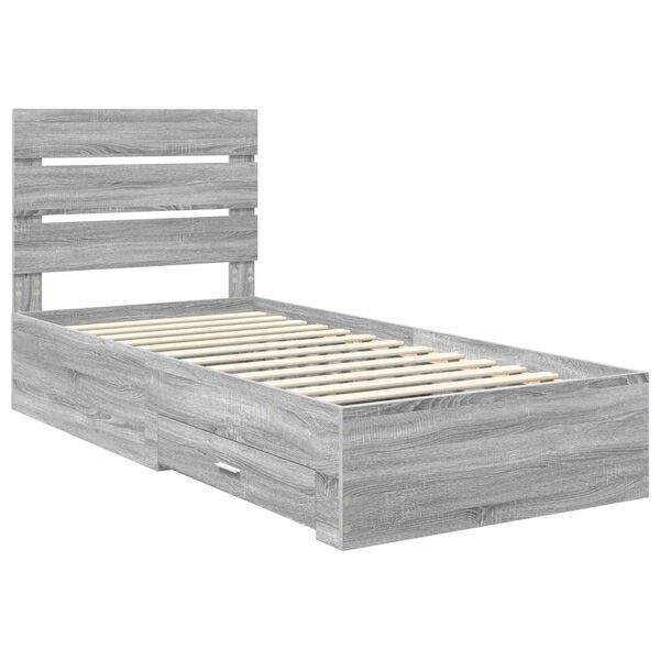 vidaXL Estrutura da Cama com gaveta Cinza Sonoma e Prata 75 x 190 cm