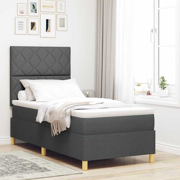 vidaXL Cama Box com colch&atilde;o Cinza Escuro 90 x 190 cm tecido