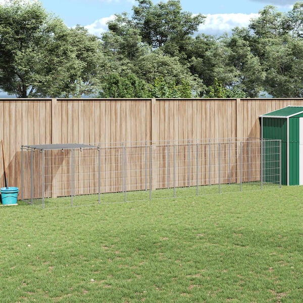 vidaXL Canil para c&atilde;es 6,05 m&sup2; a&ccedil;o prateado