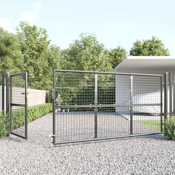 vidaXL Port&atilde;o de jardim em tela antracite 350x125 cm a&ccedil;o galvanizado.