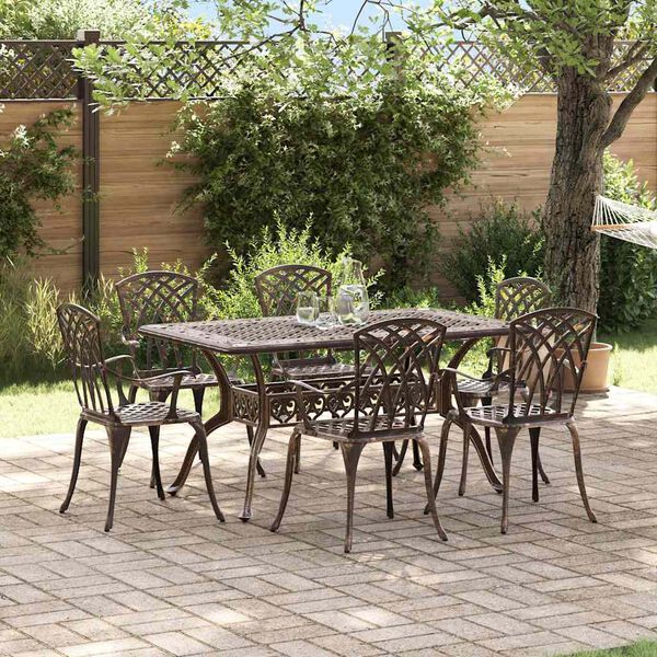 vidaXL Conjunto de Jantar para Jardim 7 pcs Bronze Alum&iacute;nio