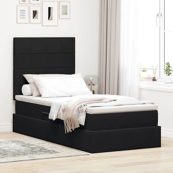 vidaXL Cama com arruma&ccedil;&atilde;o e colch&atilde;o Preto 90 x 190 cm Veludo
