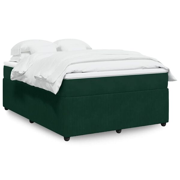 vidaXL Cama com molas/colch&atilde;o 140x190 cm veludo verde-escuro