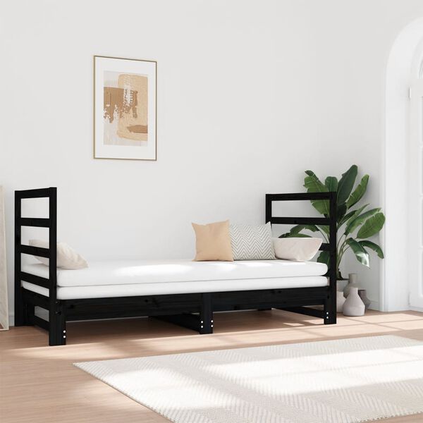 vidaXL Estrutura sof&aacute;-cama de puxar 2x(90x190) cm pinho maci&ccedil;o preto