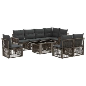 vidaXL Conjunto de Sof&aacute; de Jardim 9 unid. Cinza e Cinza Escuro vime PE