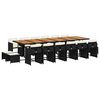 vidaXL 17 pcs conjunto de jantar p/ jardim c/ almofad&otilde;es vime PE preto