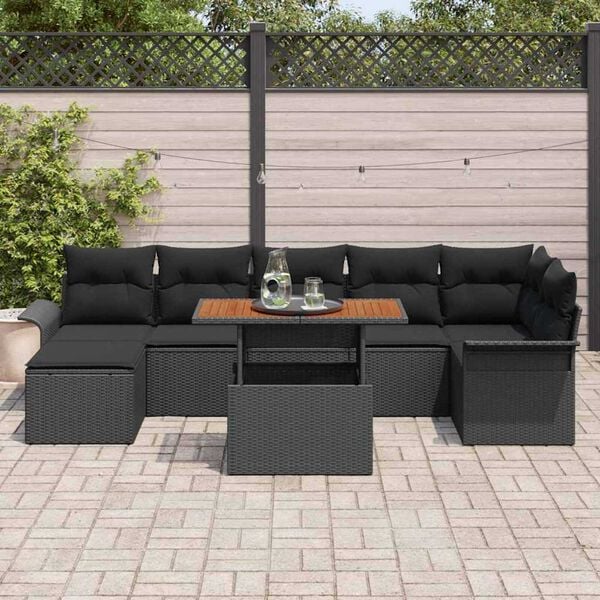 vidaXL Conjunto de Sof&aacute; de Jardim 8 pcs Preto Rattan Sint&eacute;tico
