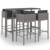 vidaXL 5 pcs conjunto de bar p/ jardim c/ almofad&otilde;es vime PE cinzento