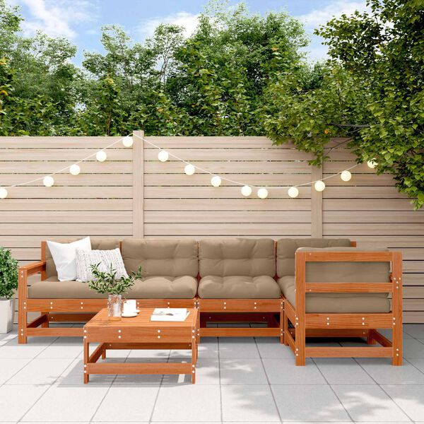 vidaXL Conjunto de Lounge de Jardim 7 pcs Castanho Cera