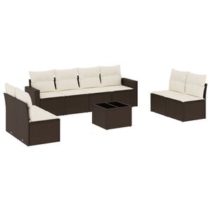 vidaXL 9 pcs conjunto sof&aacute;s p/ jardim c/ almofad&otilde;es vime PE castanho