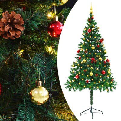 vidaXL Árvore de Natal artificial pré-iluminada + enfeites 180cm verde