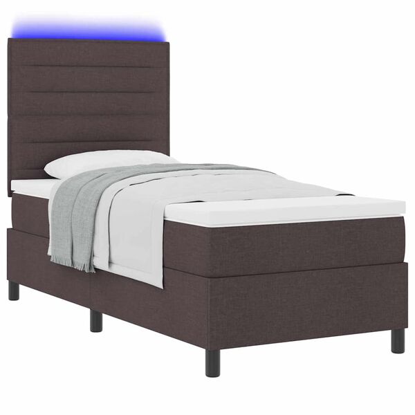 vidaXL Cama Box com colch&atilde;o com led Castanho escuro 90 x 200 cm tecido