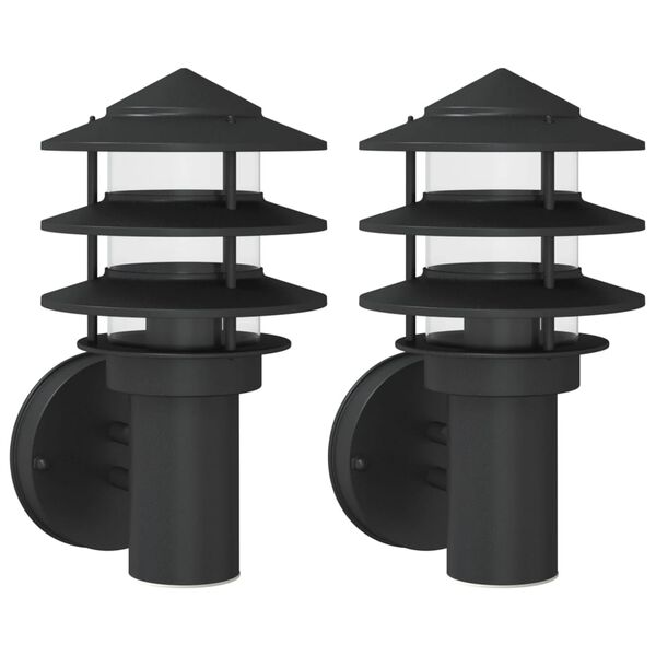 vidaXL Candeeiros de parede p/ exterior 2 pcs a&ccedil;o inoxid&aacute;vel preto