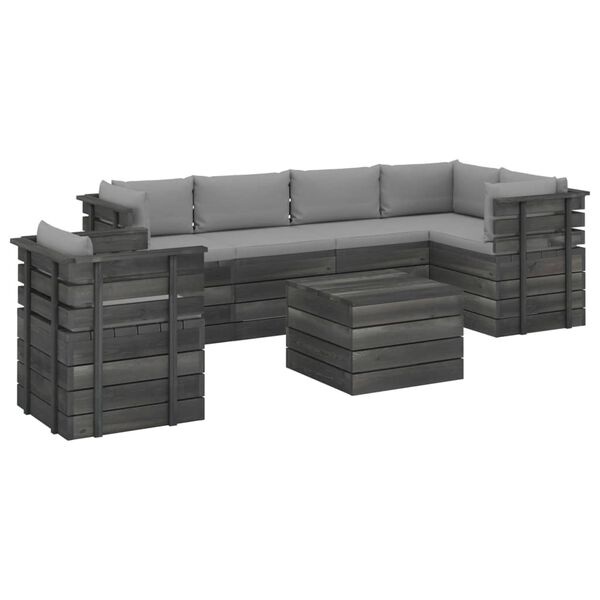 vidaXL 7 pcs conjunto lounge de paletes com almofad&otilde;es pinho maci&ccedil;o