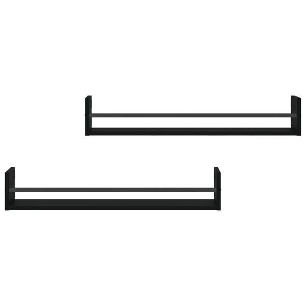 vidaXL Prateleiras de parede com barras 2 pcs 80x16x14 cm preto