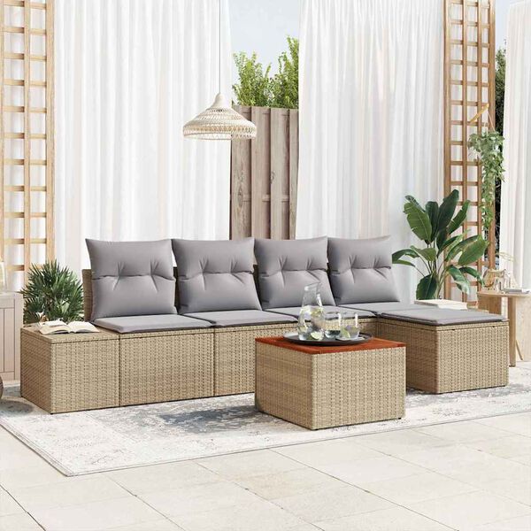 vidaXL Conjunto de Sofá de Jardim 6 pcs Bege Rattan Sintético