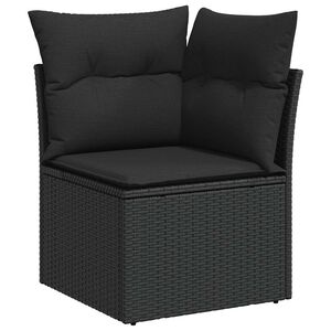 vidaXL Sof&aacute; de canto de jardim com almofadas em vime sint&eacute;tico preto