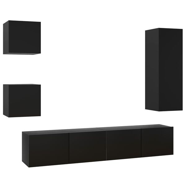 vidaXL 5 pcs conjunto de m&oacute;veis de TV derivados de madeira preto