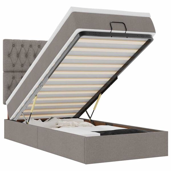 vidaXL Estrutura de cama otomana com colch&atilde;o tecido cinzento 90x190cm