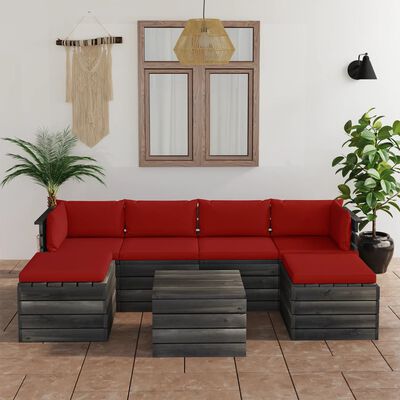vidaXL 7 pcs conjunto lounge de paletes com almofadões pinho maciço