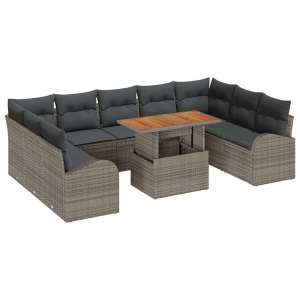 vidaXL Conjunto de Sofá de Jardim 10 pcs Cinzeto Rattan Sintético